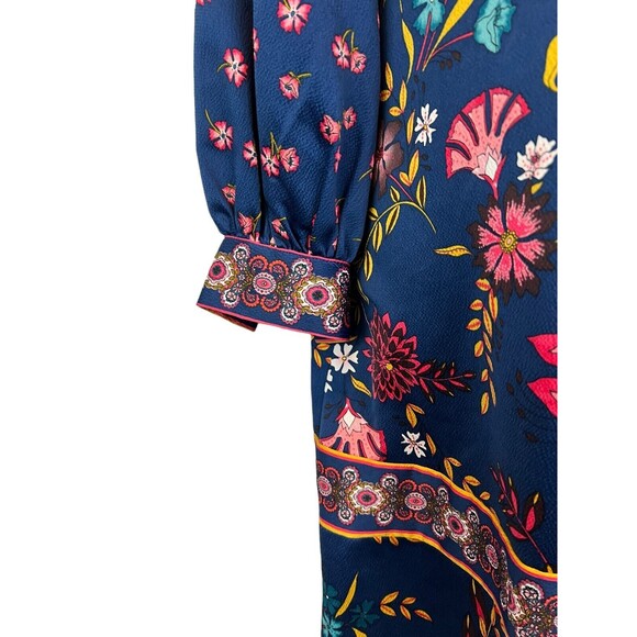 LOFT Petites Dress  Women's Size SP  Blue Wild Flower Print Long Sleeve Shift - Picture 10 of 11